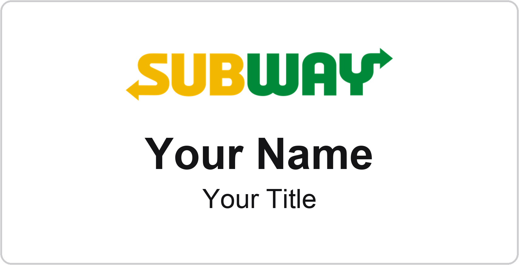 Subway Name Badge, White, No Border 3" × 1.5"