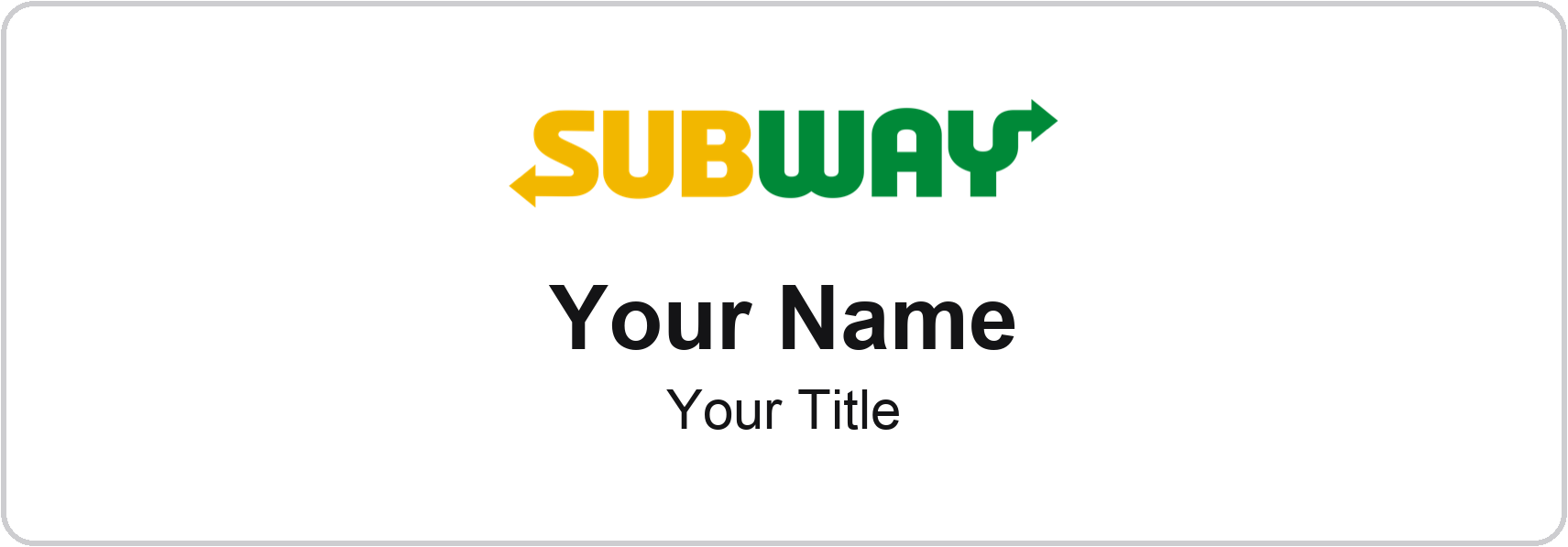 Subway Name Badge, White, No Border 3" × 1"