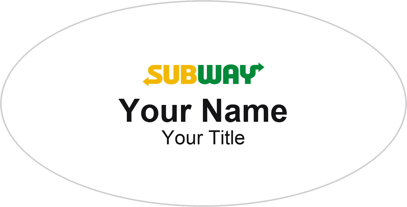 Subway Name Badge, White, No Border Oval 3" × 1.5"