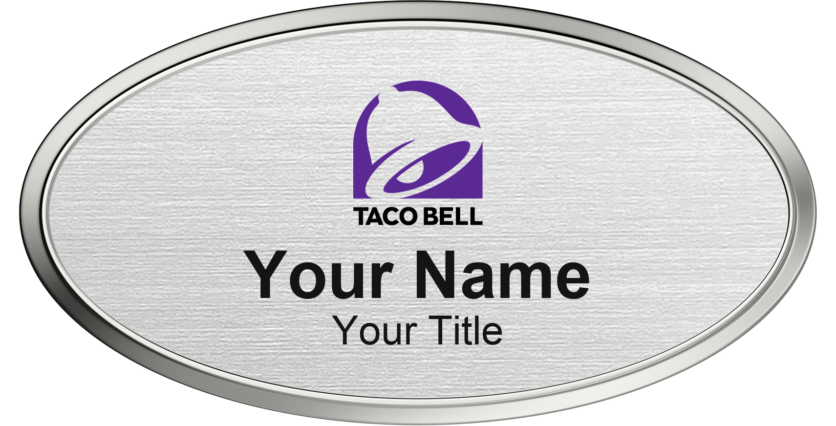 Taco Bell restaurant name badge Silver Metallic, Silver Border