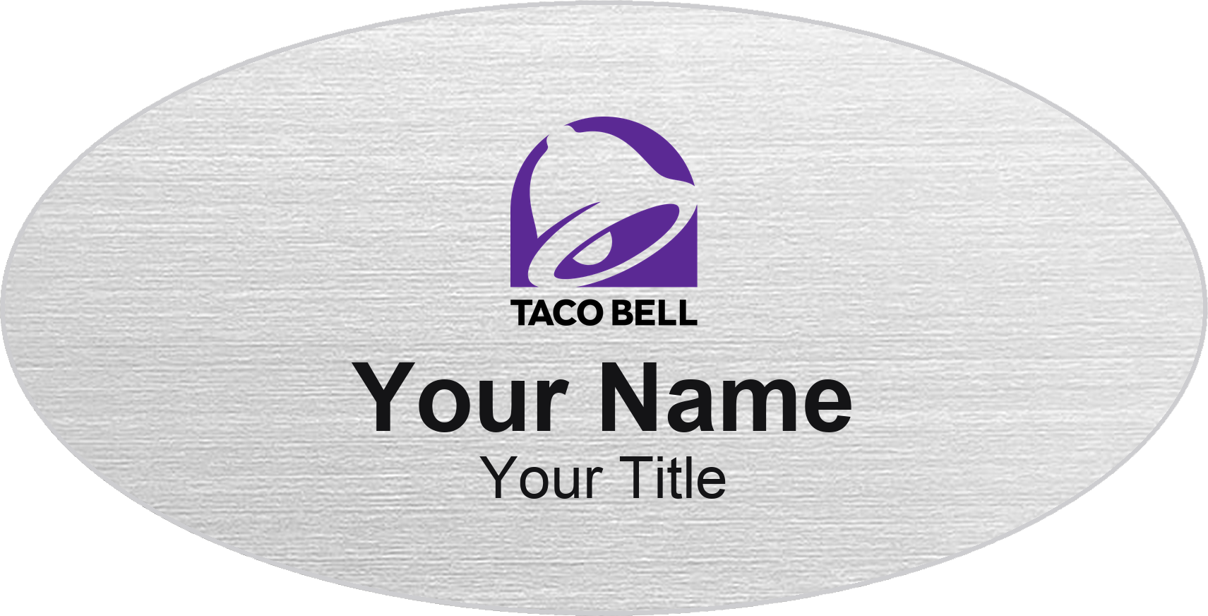 Taco Bell restaurant name badge Silver Metallic, No Border