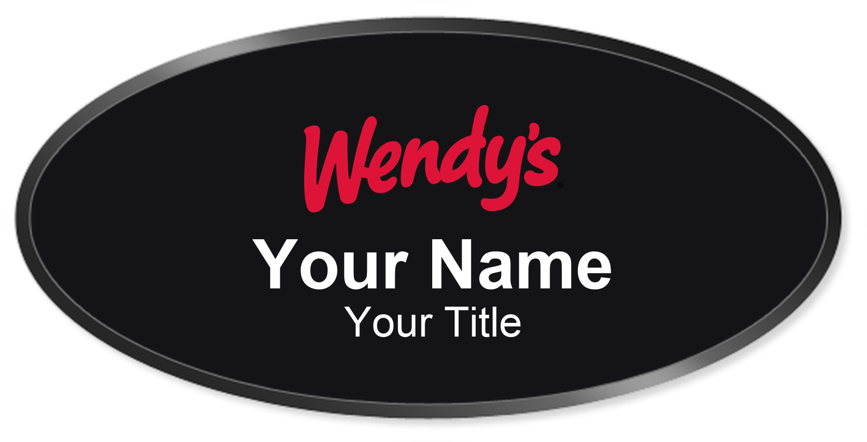 Wendy's Name Badge, Black, Black Border Oval 3" × 1.5"