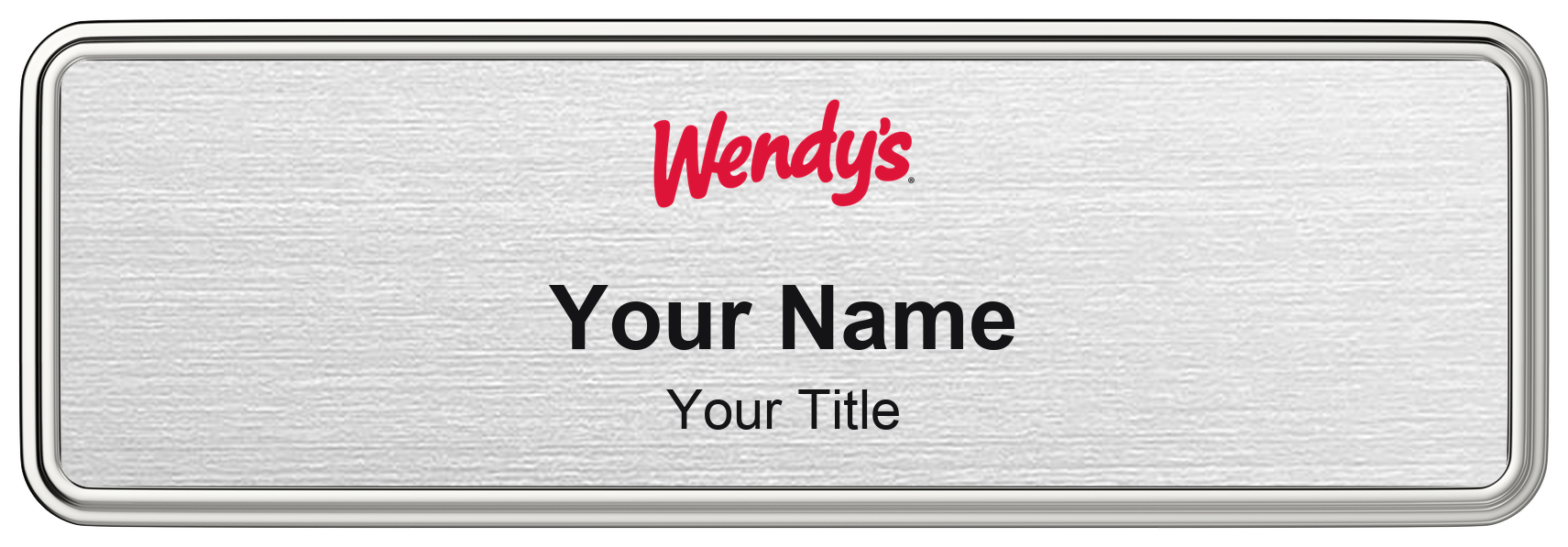 Wendy's Name Badge, Silver Metallic, Silver Border 3" × 1"