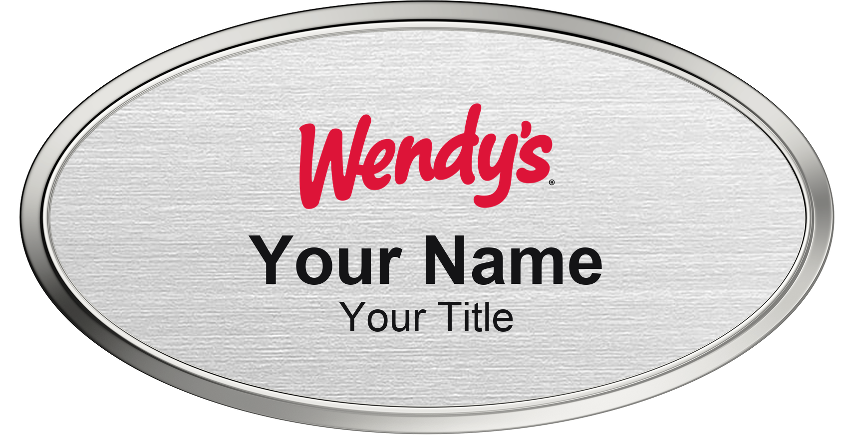 Wendy's Name Badge, Silver Metallic, Silver Border Oval 3" × 1.5"