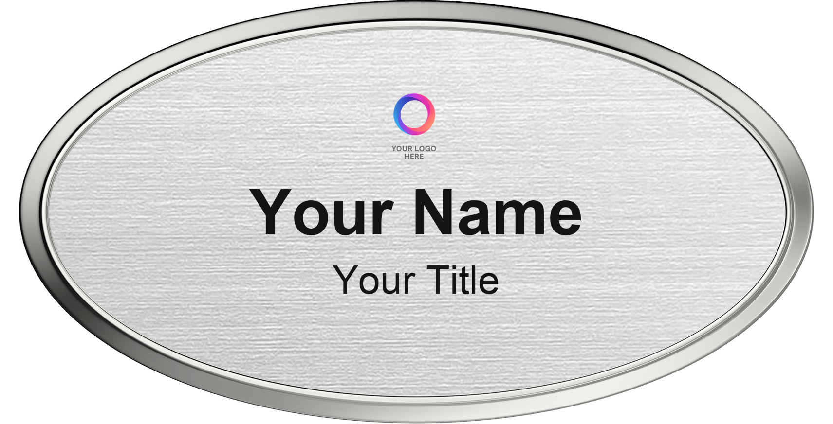 Brushed Silver Oval, Silver Frame name badge template